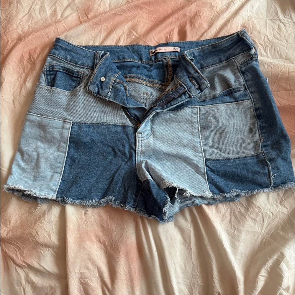 SO Women's Patchwork Jean Shorts - Blue